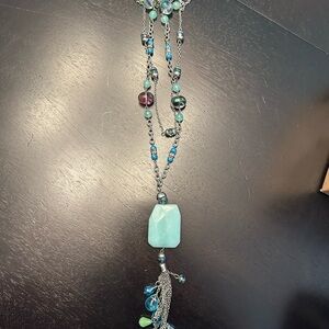 Silver and Blue Multi-Strand Necklace with Pendant